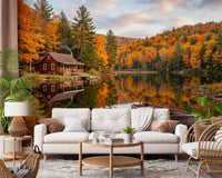 Living room glows softly beneath Autumn Lakeside wall mural in fiery fall tones.
GD9540