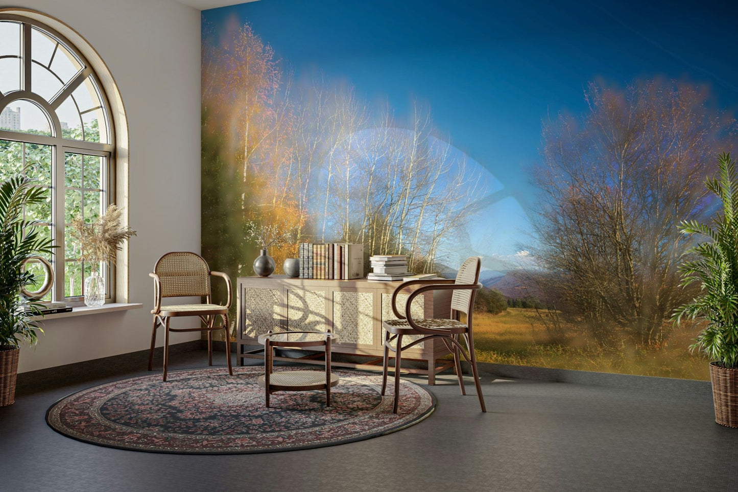 Autumn Landscape Photography - Serene Trees Under Blue Sky - Nature Wall Art Wall Mural
