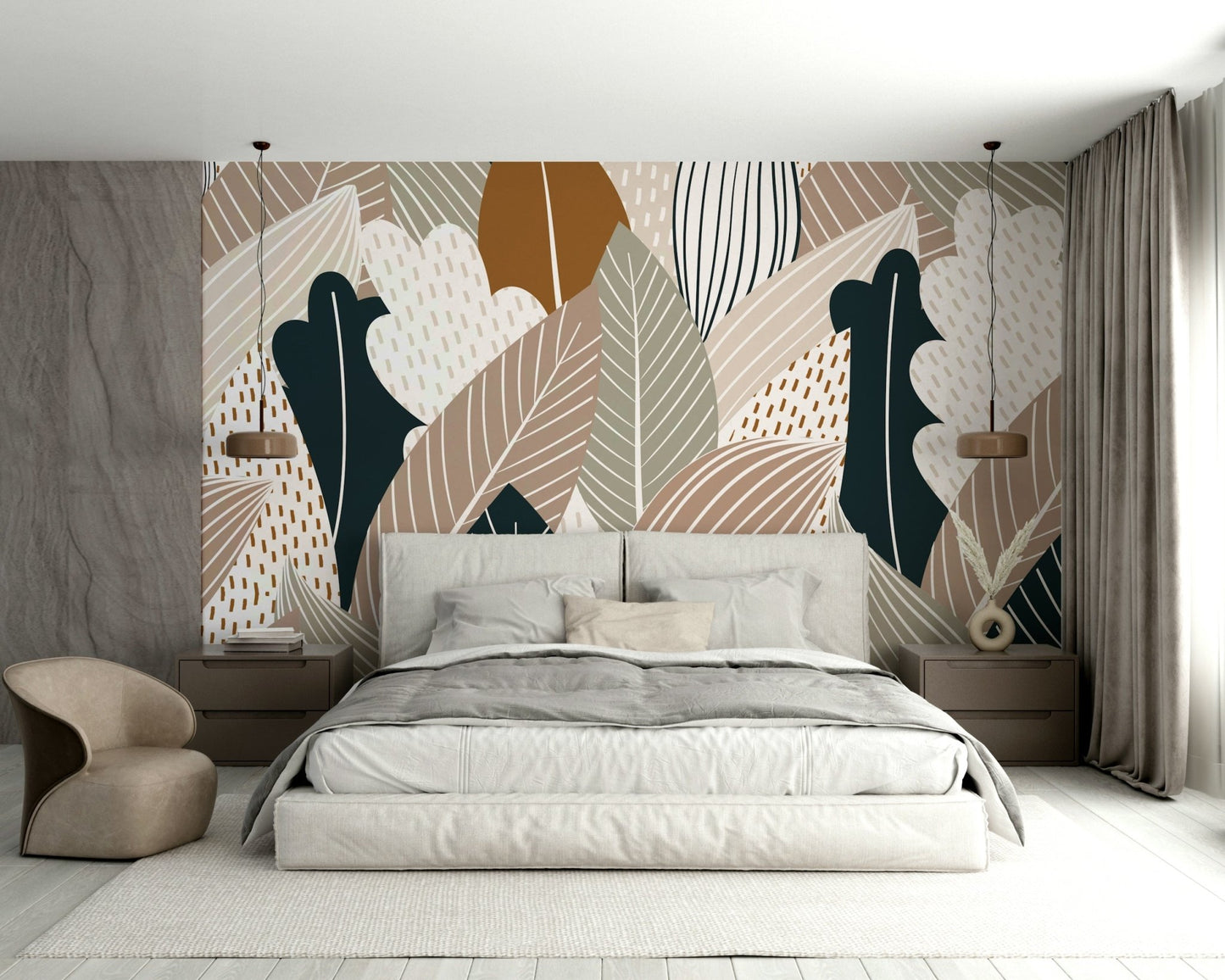 Some leaves are falling gently through the air.

