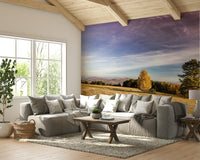 Features a serene meadow landscape during the autumn season.
