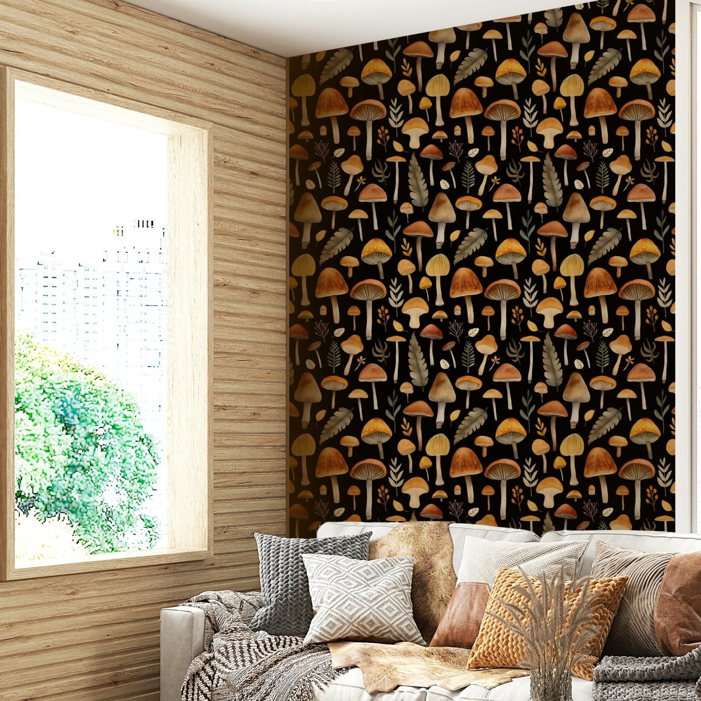 A bedroom decorated with an autumn mushroom mural GD4036

