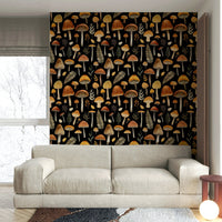 Autumn Mushroom Forest Whimsy Watercolor Pattern Black Wallpaper on a wall GD4036


