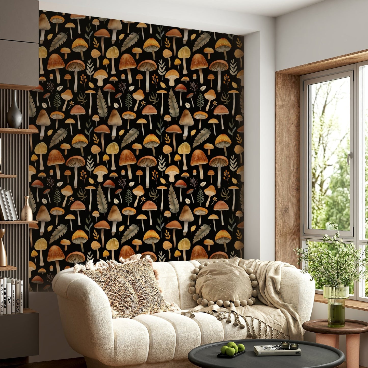 Wallpaper with a black background and colorful watercolor design

