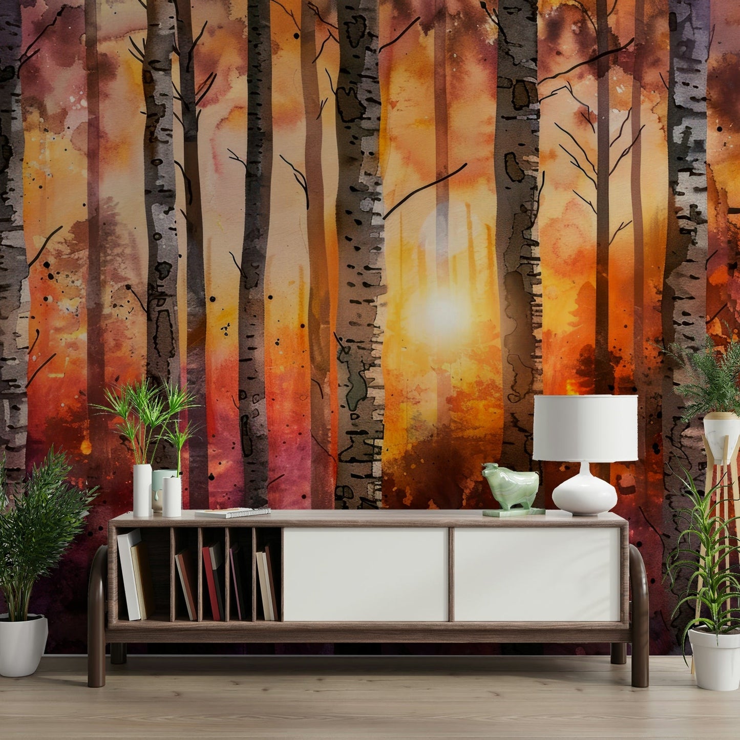 Easy-install autumn Nordic birch forest wallpaper

