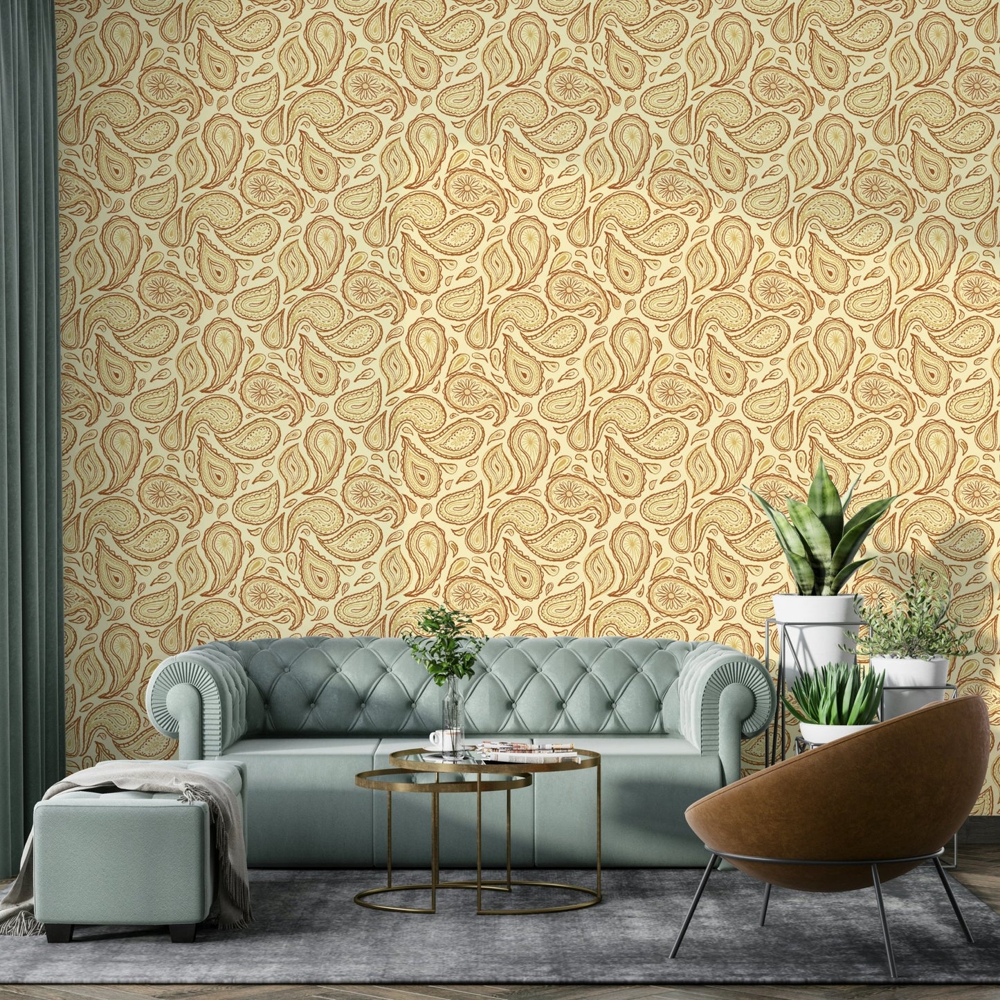 Cozy warm autumn paisley wallpaper

