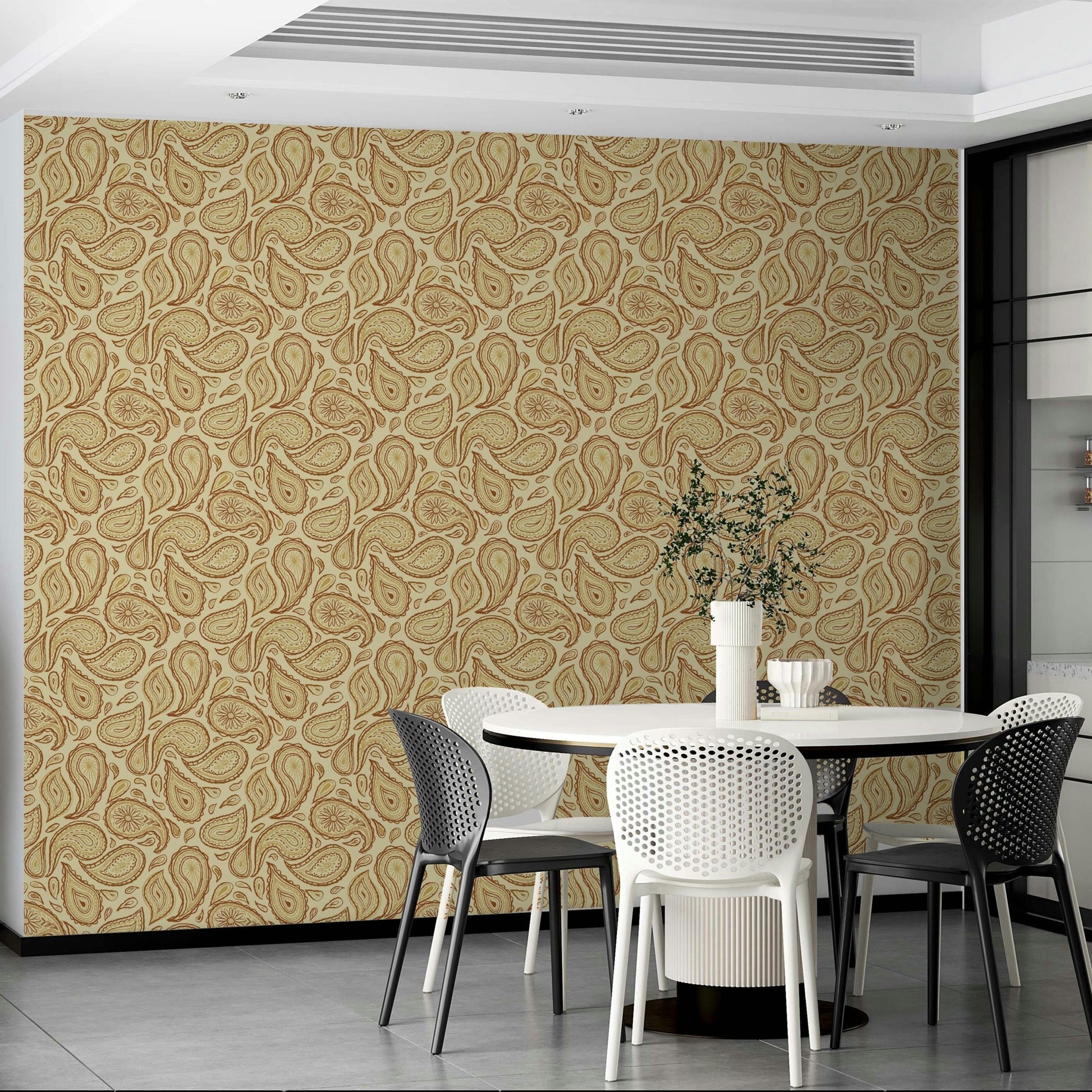 Paisley wallpaper warm earthy hues

