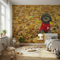 Cute pet portrait Autumn Pup Wall Mural, unique wallpaper for walls.