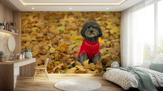 Adorable furry friend Autumn Pup charming wall mural.