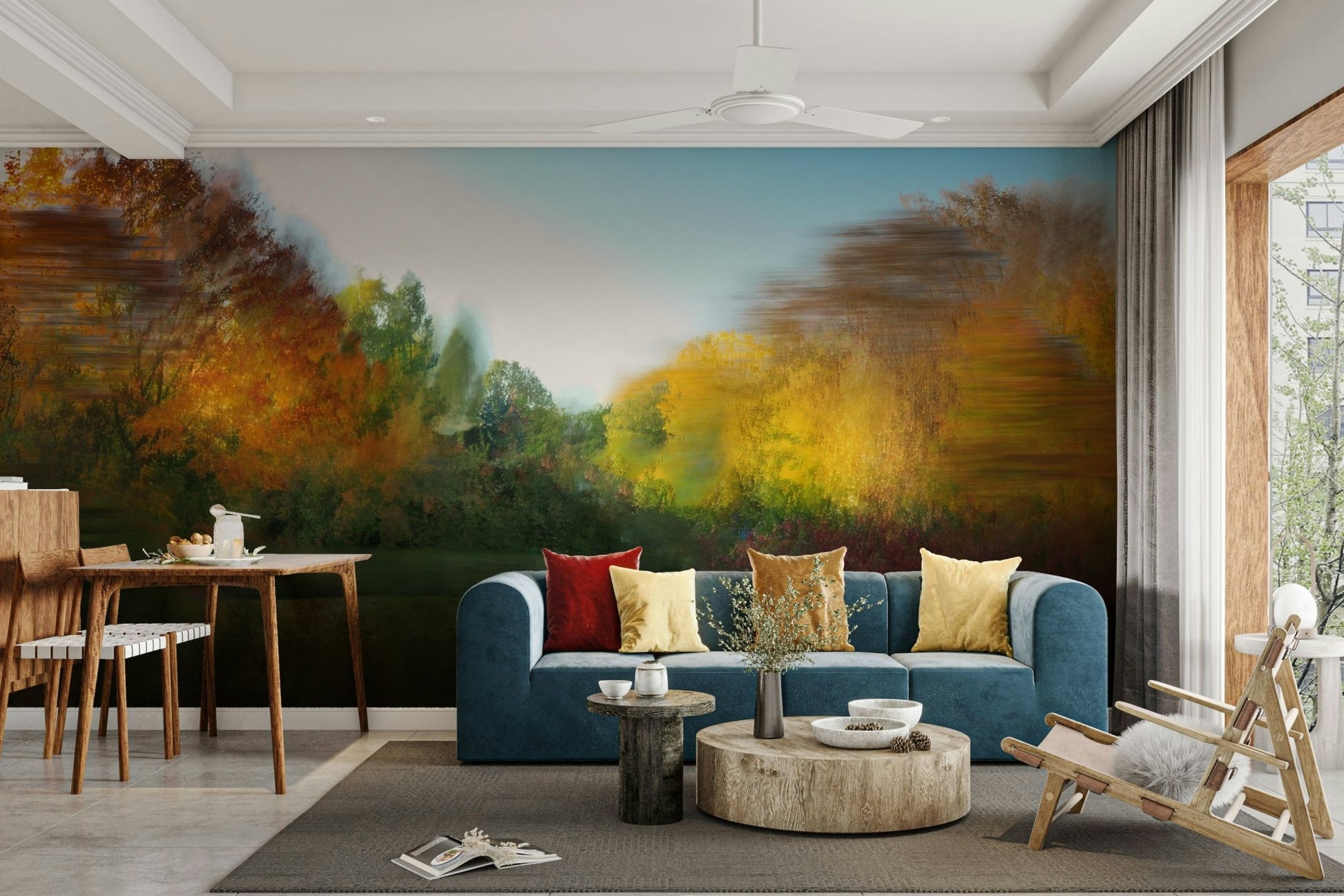 The wall mural is the main feature on a bedroom wall.

