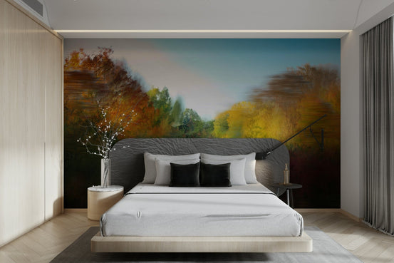 An abstract wall mural of a blurred autumn landscape., GD2731