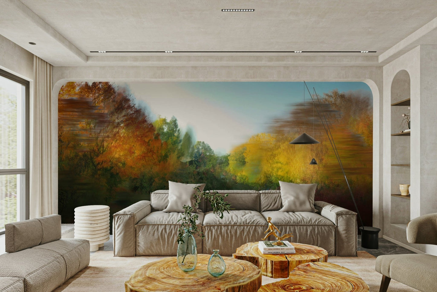 The room feels calm and relaxing due to the soft artwork.

