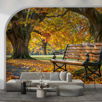 Deciduous tree wall mural for a cozy residential interior.
