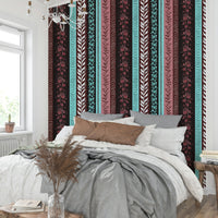 Wallpaper with various vertical stripes and different patterns.

