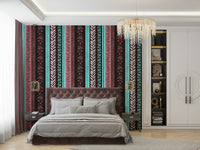 Design with a blend of light turquoise, maroon, and dark backgrounds.

