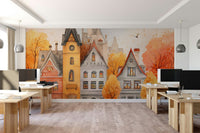 An elegant autumn scene wall mural for home decor.

