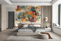 Deciduous park view wallpaper mural for minimalist apartment décor.