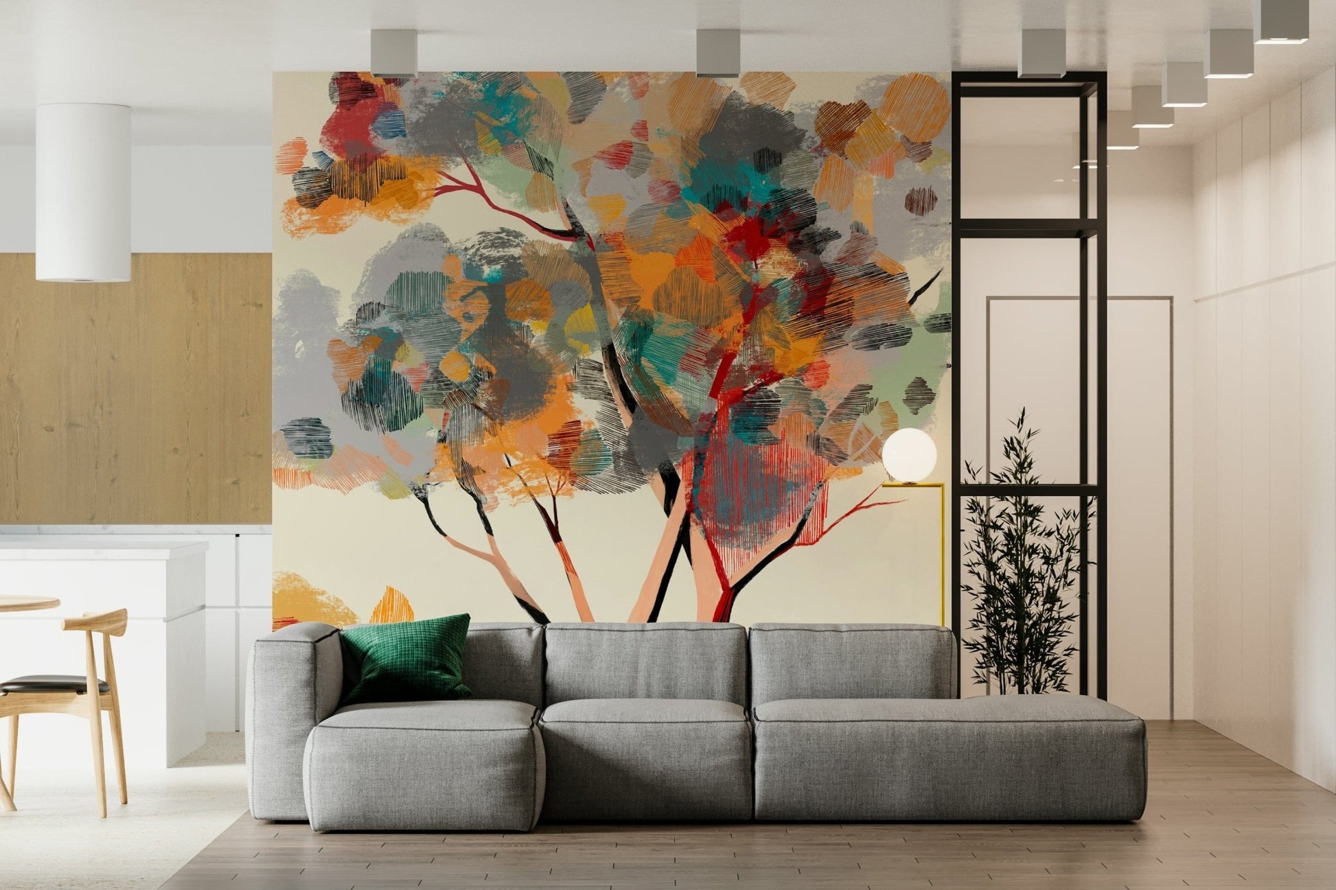 Earthy tone wallpaper mural showcasing an autumn tree wall mural design.
