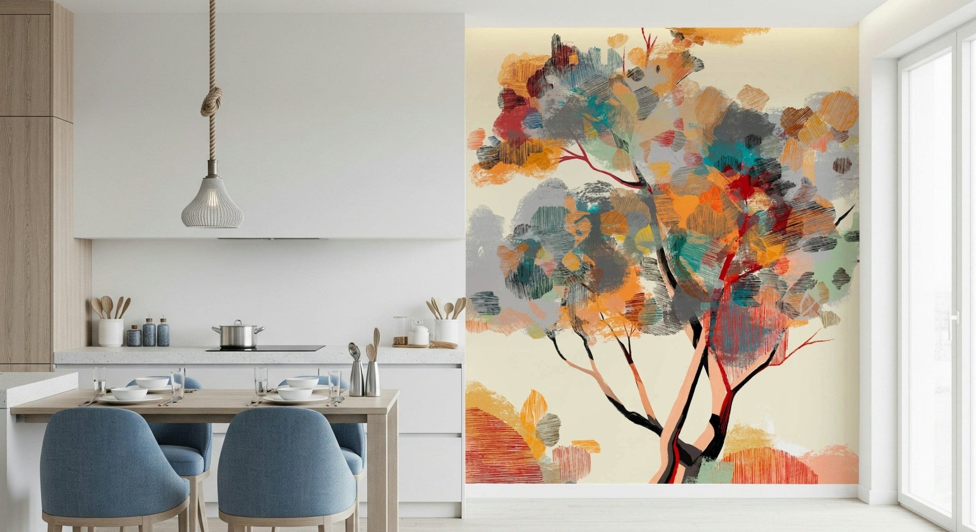 Nature inspired wallpaper mural featuring seasonal fall foliage for home offices.