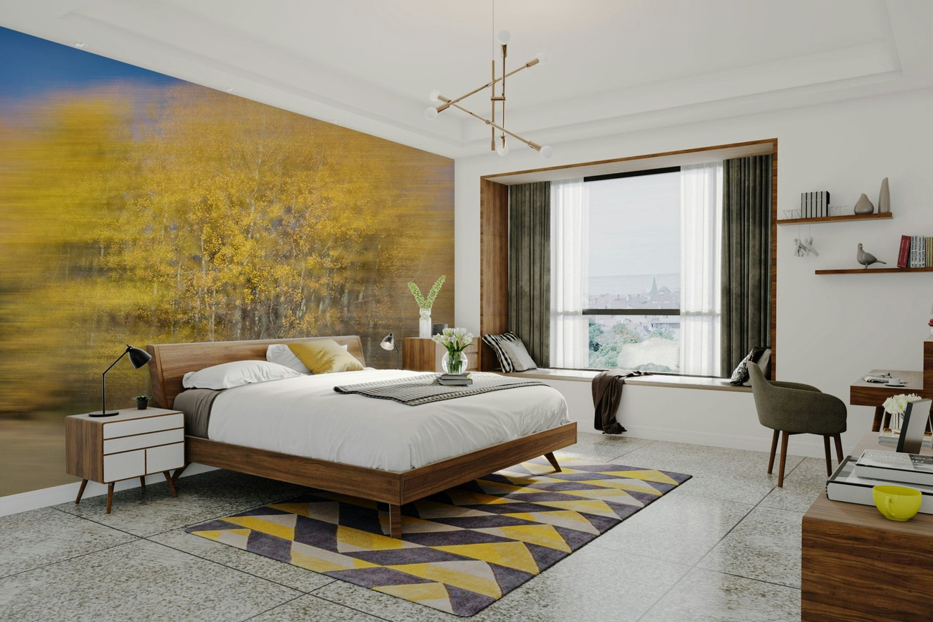 A serene and abstract wall mural.
