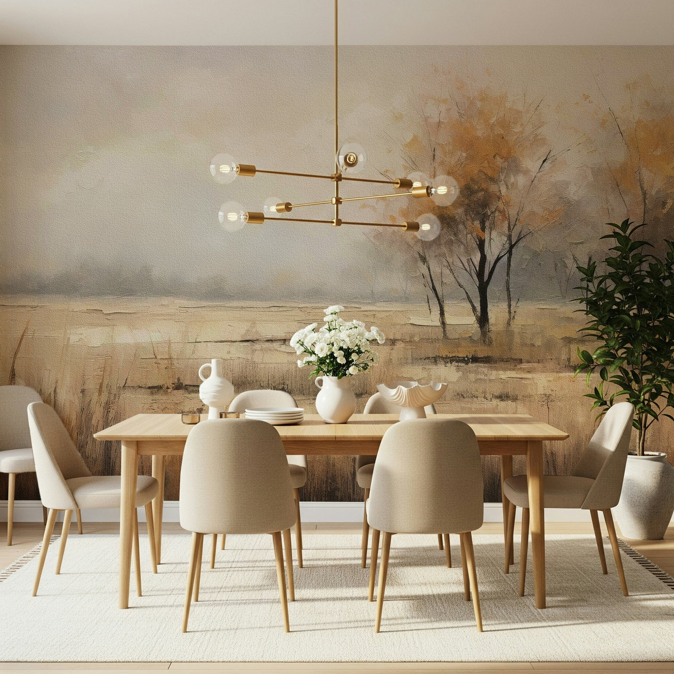 A beautiful autumnal vista wallpaper mural with warm, rich colors.
