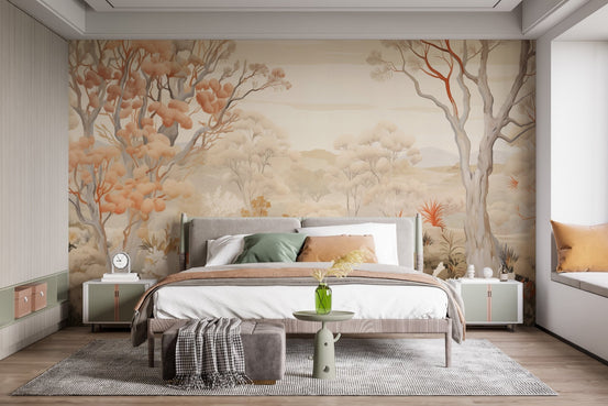 Beautiful autumn forest wallpaper mural for a cozy, seasonal room. DTIL29