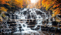 Autumn Waterfall wall mural with flowing water for a spa-like bathroom wallpaper