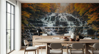 Serene river and waterfall wallpaper for a contemporary lounge wall mural