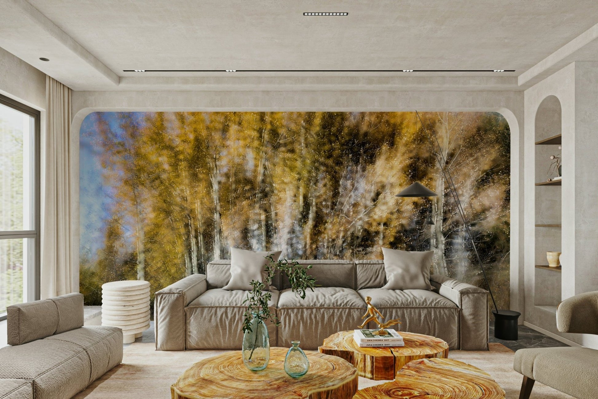 Features an autumn forest scene rendered with a soft, blurred, or motion-photography effect, giving an ethereal feel.
