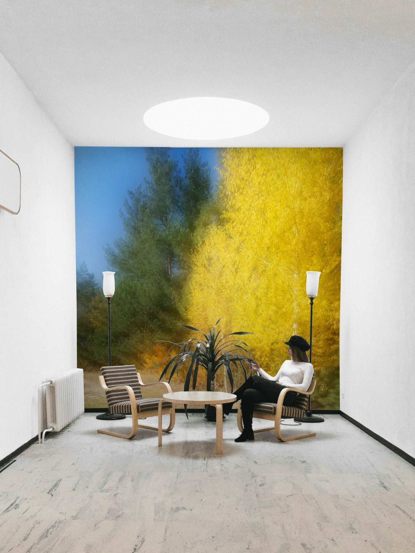 Features an autumn landscape scene rendered with a soft, blurred, or motion-photography effect, giving an ethereal feel.
