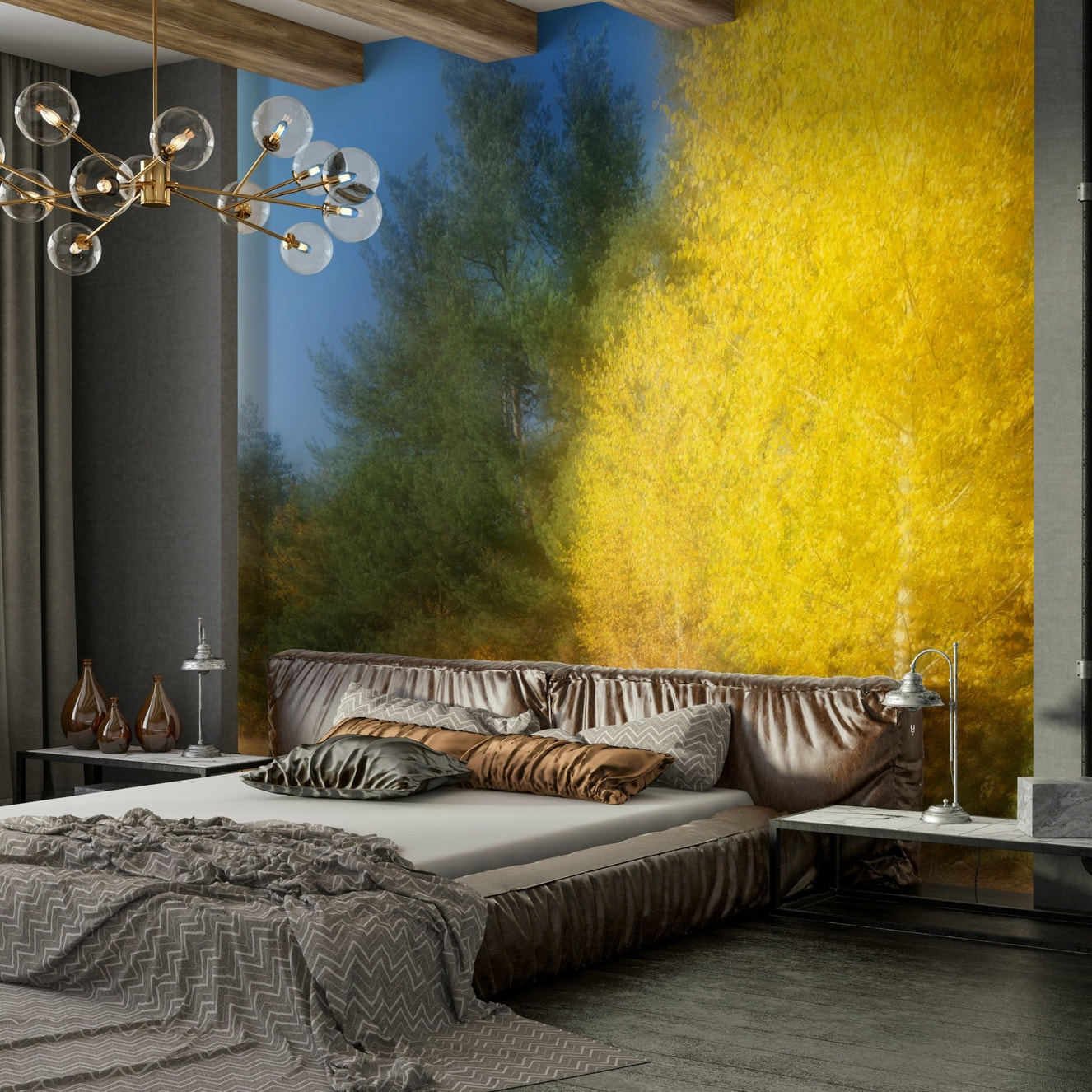 A serene and abstract wall mural.
