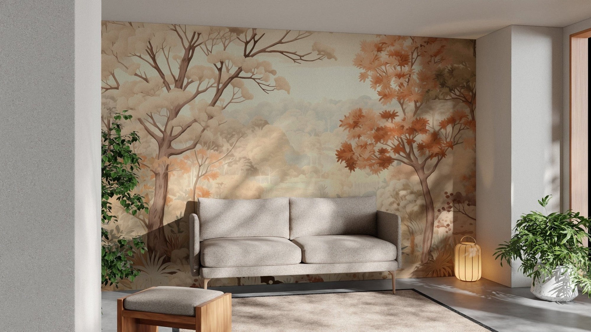 Forest autumn watercolor beige wallpaper for a soft, natural vibe. DTIL30