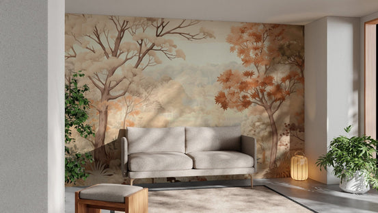 Forest autumn watercolor beige wallpaper for a soft, natural vibe. DTIL30
