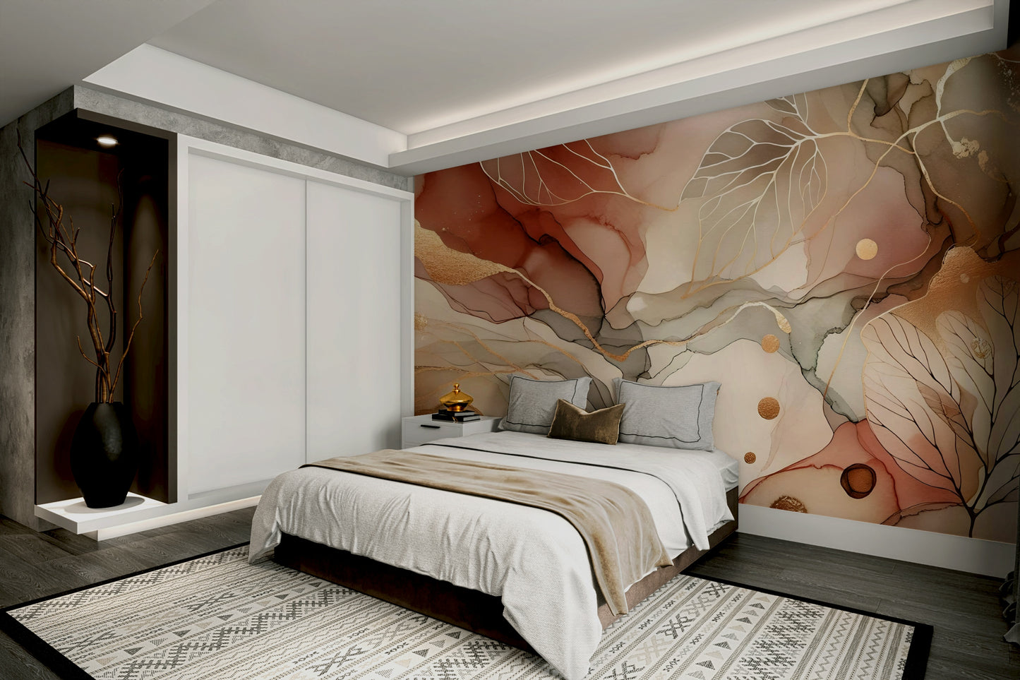 Autumn foliage wall design for cozy rooms.

