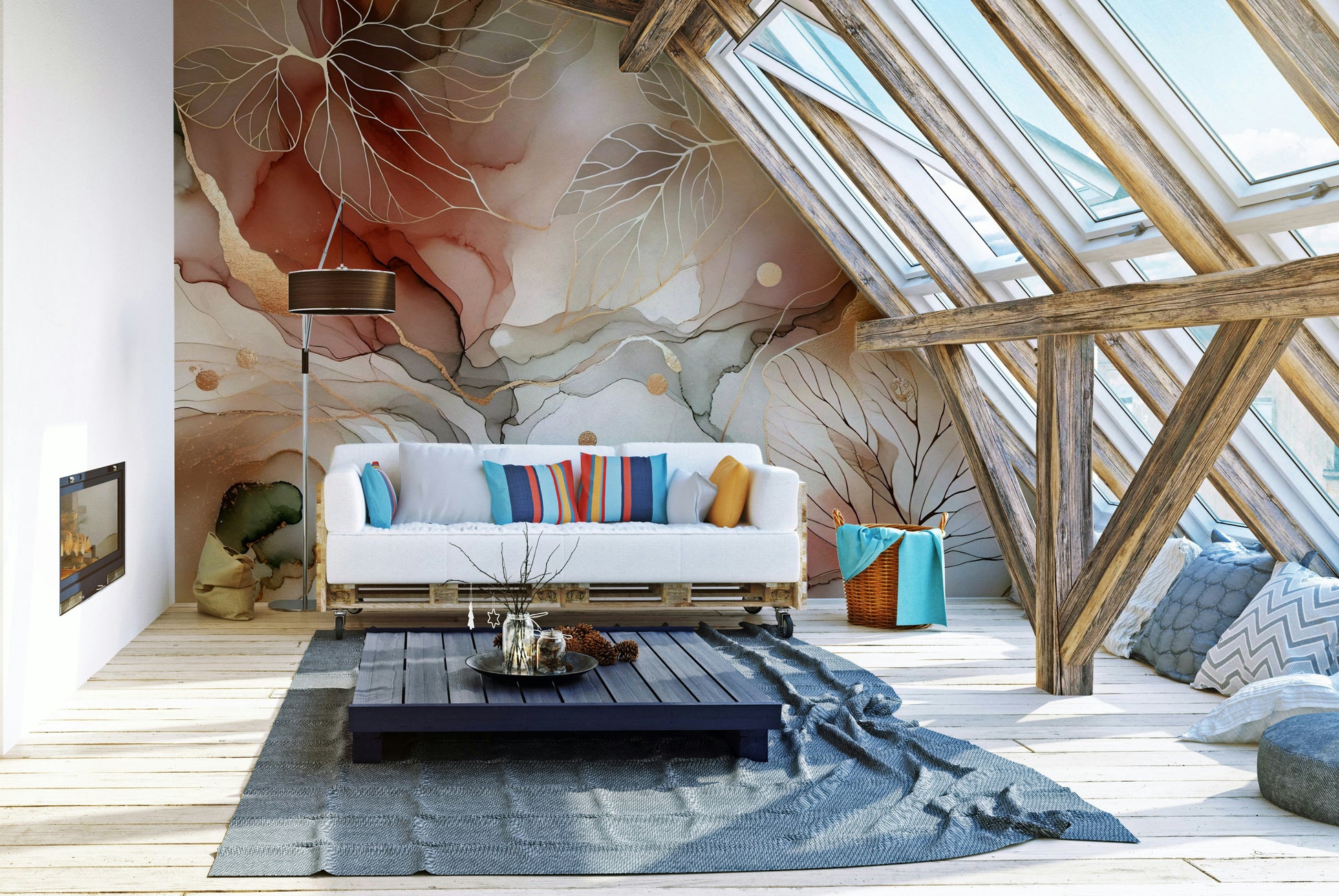 Warm-toned fall wall mural for interiors.

