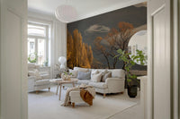 Golden poplar grove reflections Autumn Woodland Dawn Mirror scenic wallpaper.