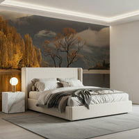Iconic willow tree, calm lake Autumn Woodland Dawn Mirror wall mural.