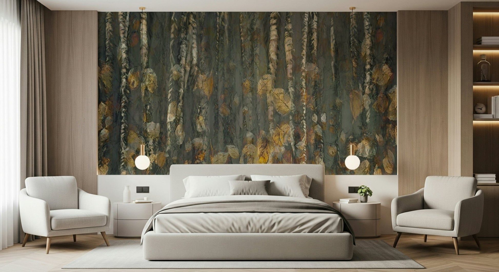 A beautiful wide-angle wall mural of an autumn forest.