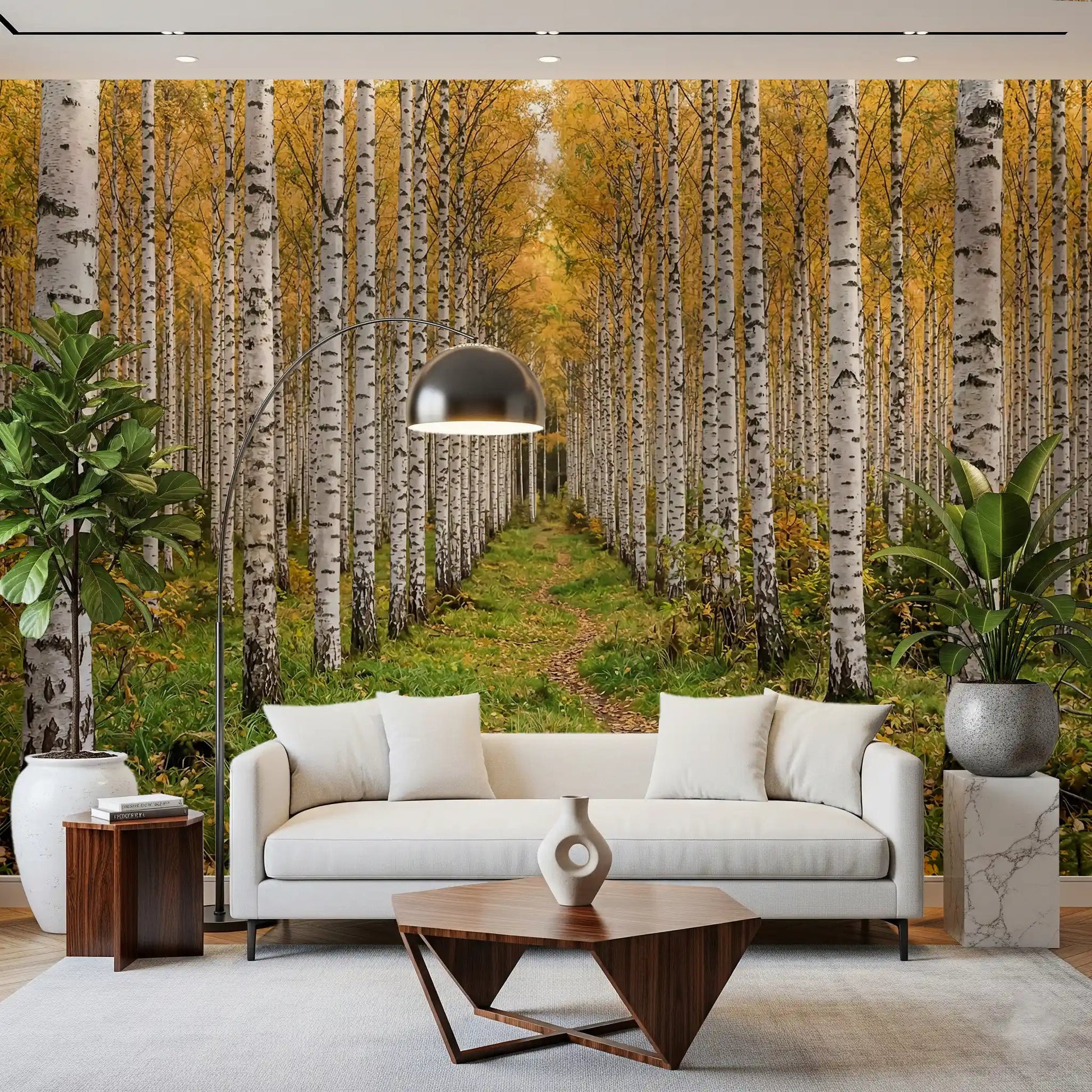 Office room with Autumnal Birch Haven wall mural birches, GD9134