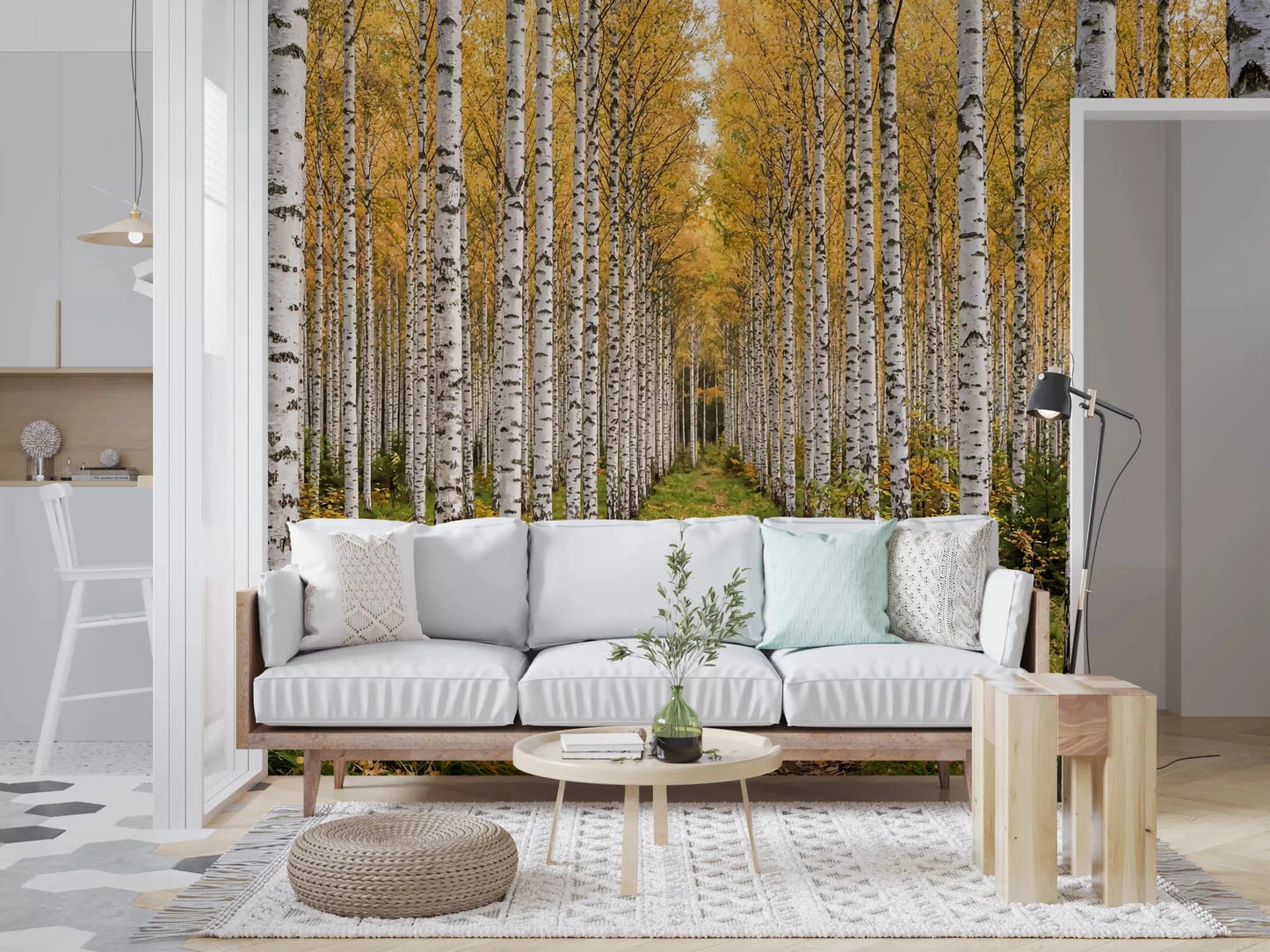 Vertical birch trunks in Autumnal Birch Haven wall mural, GD9134