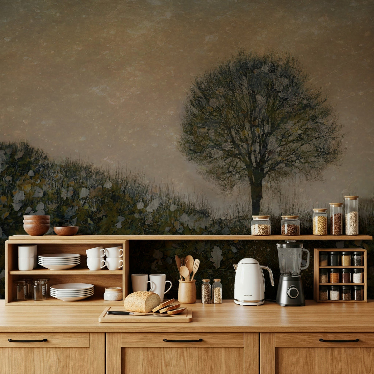 A serene fall forest wall mural for cozy decor., GD5591