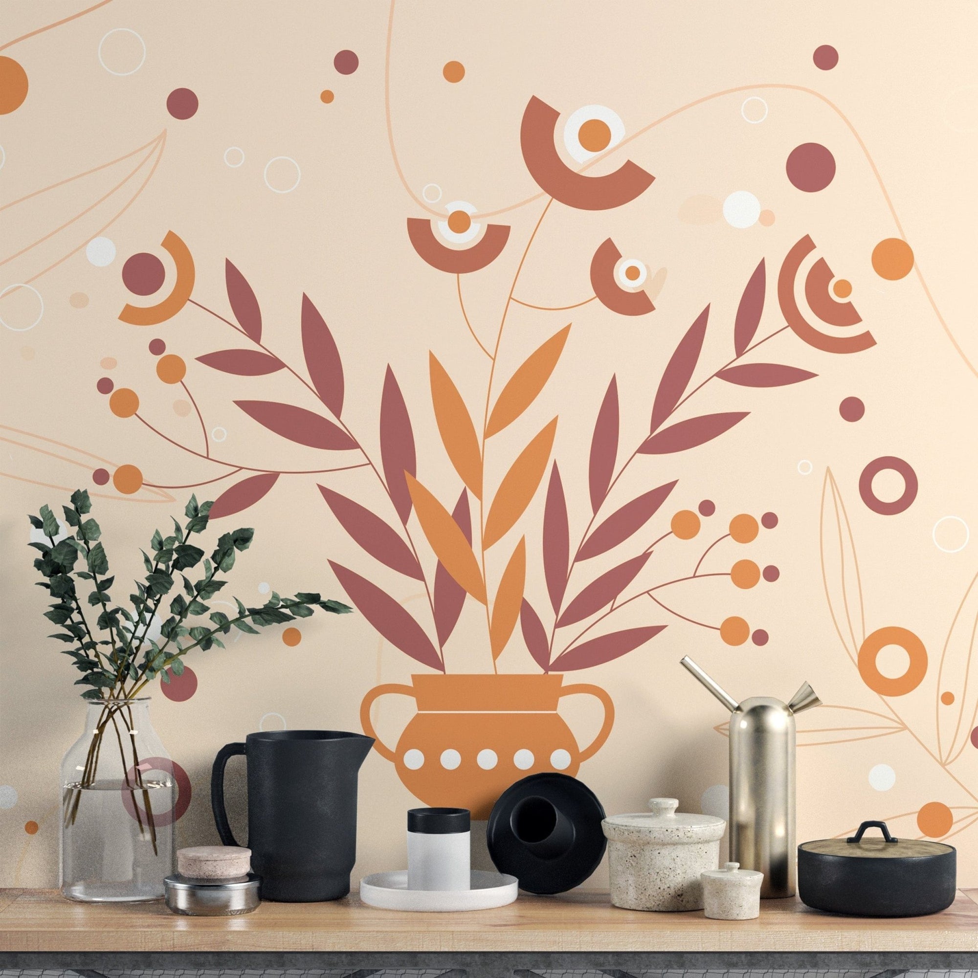 Autumnal elegance wallpaper with a vase art mural design., B872