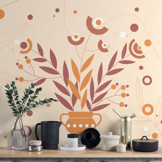 Autumnal elegance wallpaper with a vase art mural design., B872