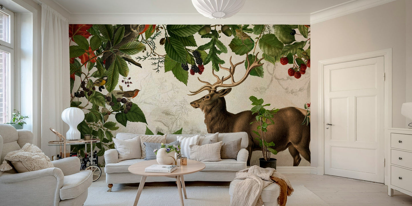 Nature-inspired autumn mural with fall foliage.

