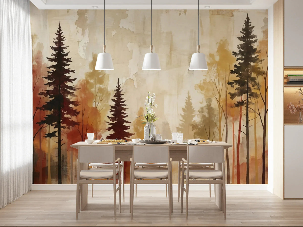 Misty woodland silhouettes define Autumnal Forest Haze Wall Mural, GD8059
