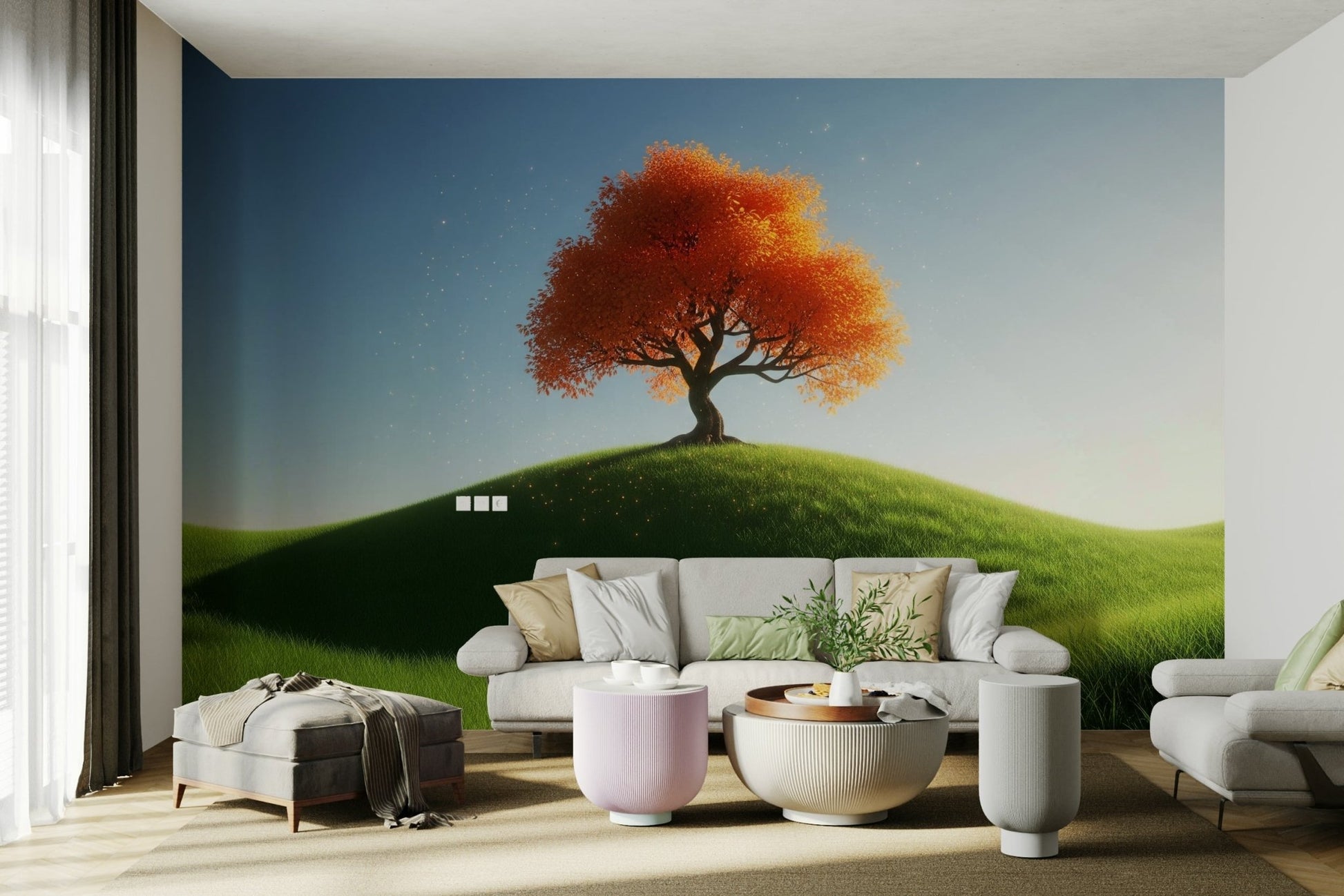 The colors are warm and soft, with orange, red, and yellow hues.

