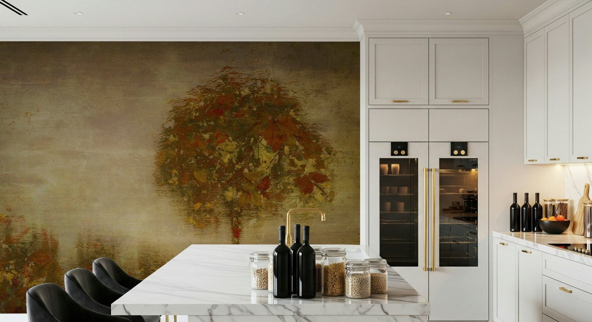 An artistic soft focus mural on minimalist wallpaper., GD5606