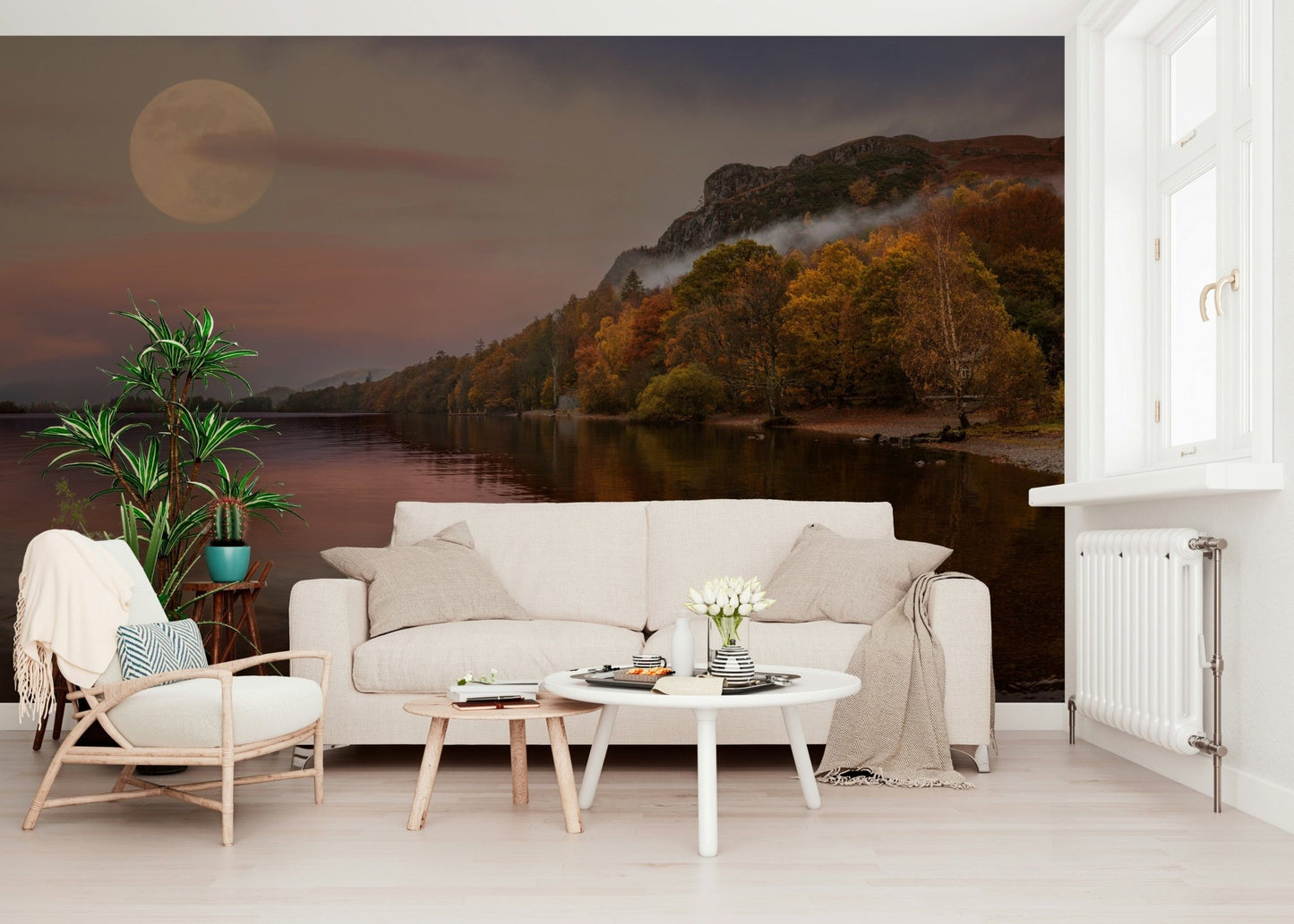 Warm autumnal tones wallpaper mural for a cozy dining space feature wall.
