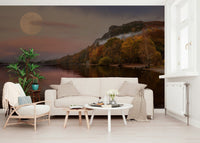 Warm autumnal tones wallpaper mural for a cozy dining space feature wall.
