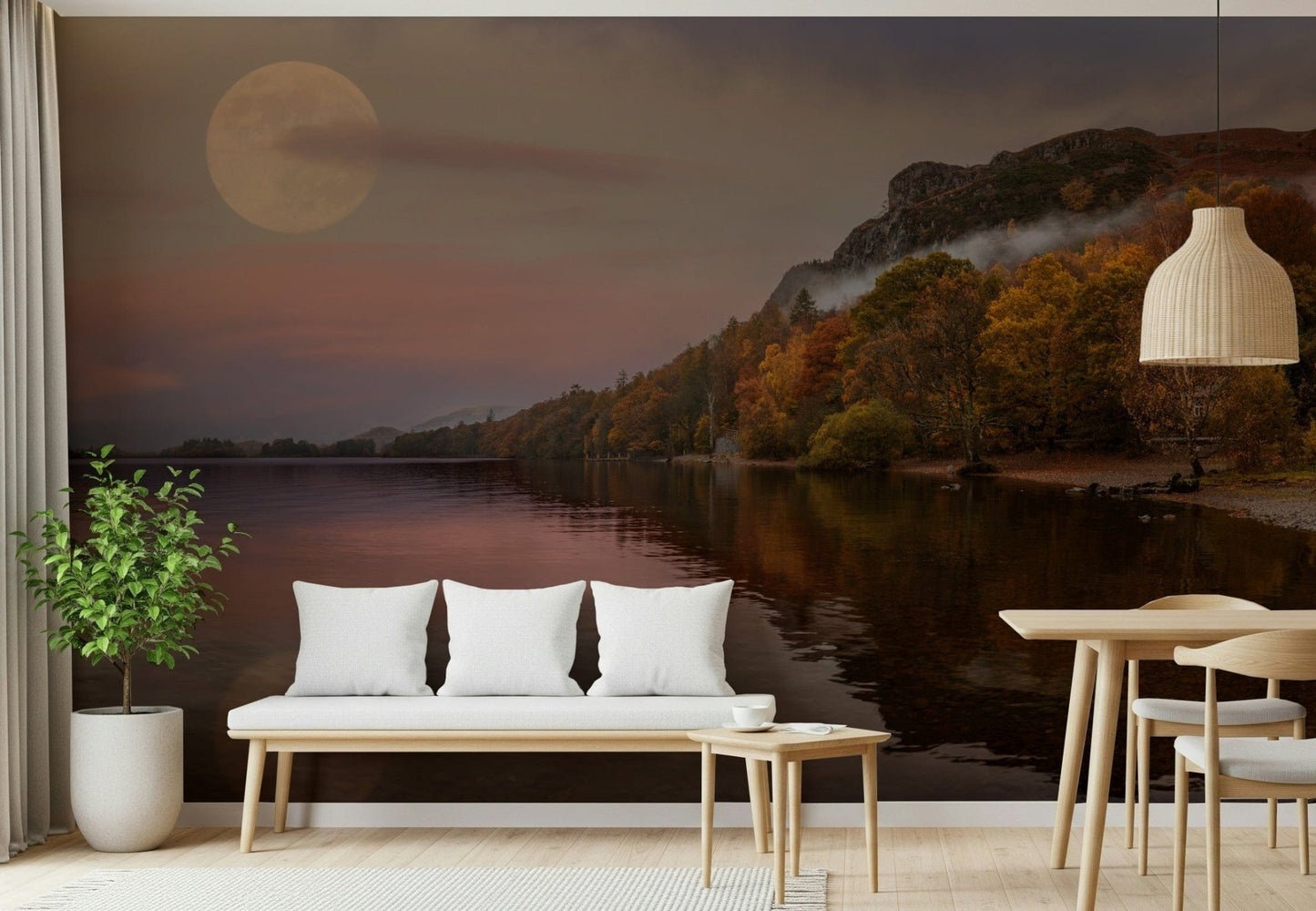 Autumnal Lake's Moon wall mural for a quiet reading nook or creative study wall.