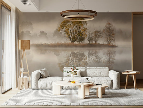 A beautiful autumnal forest wallpaper mural with warm, rich colors., GD5778